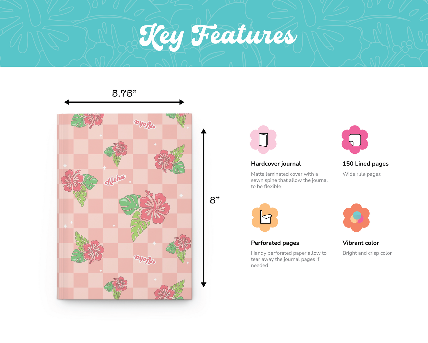Personalized Checkered Hibiscus Hardcover Journal Notebook