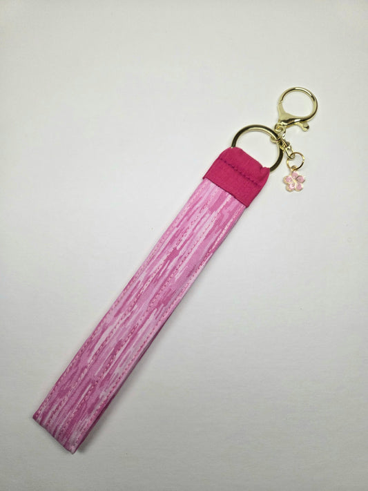Handmade Quilted Wristlet Keychain | Pink, Hot Pink & Hibiscus Flower Charm