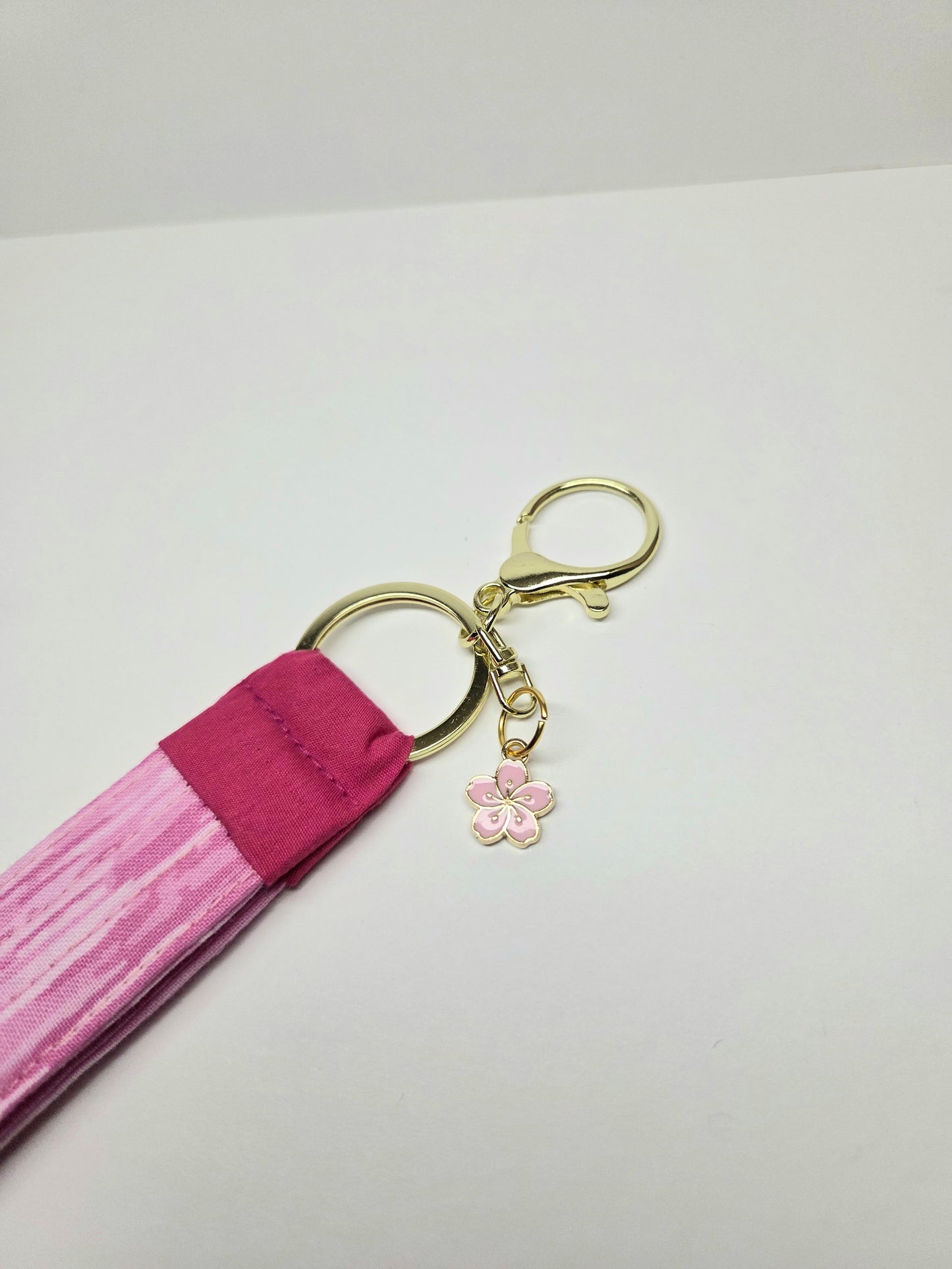 Handmade Quilted Wristlet Keychain | Pink, Hot Pink & Hibiscus Flower Charm