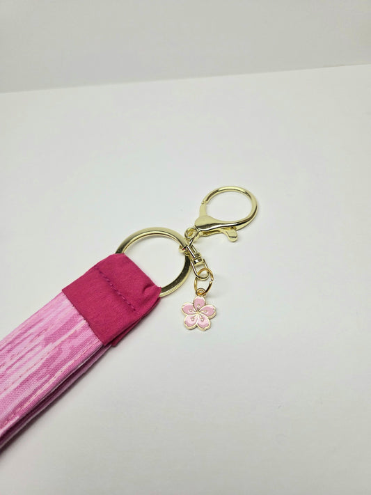 Handmade Quilted Wristlet Keychain | Pink, Hot Pink & Hibiscus Flower Charm