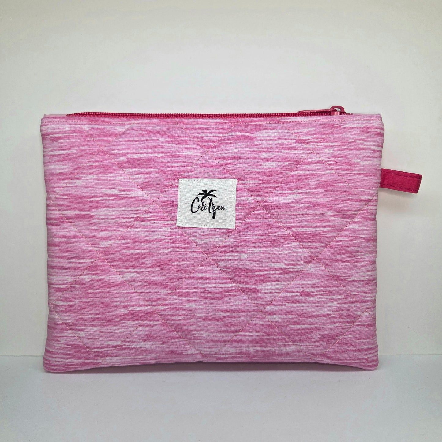 Handmade Quilted Zipper Pouch  | Pink Print & Hot Pink Accent Medium Bag
