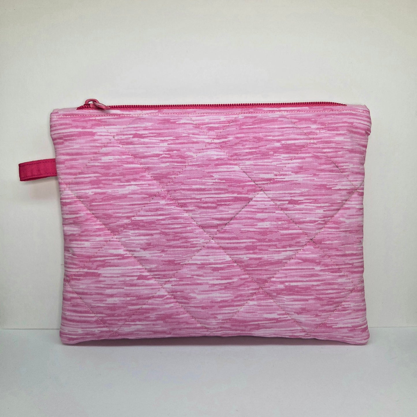 Handmade Quilted Zipper Pouch  | Pink Print & Hot Pink Accent Medium Bag