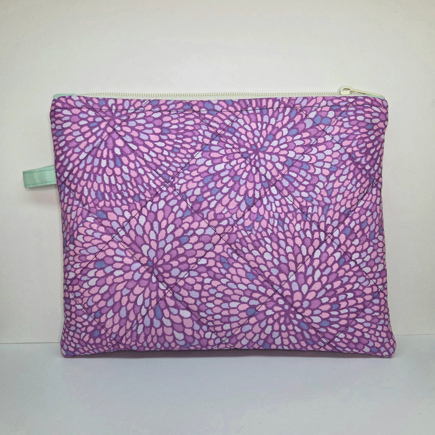 Handmade Quilted Zipper Pouch  | Purple Mosaic & Blue Accent Medium Bag
