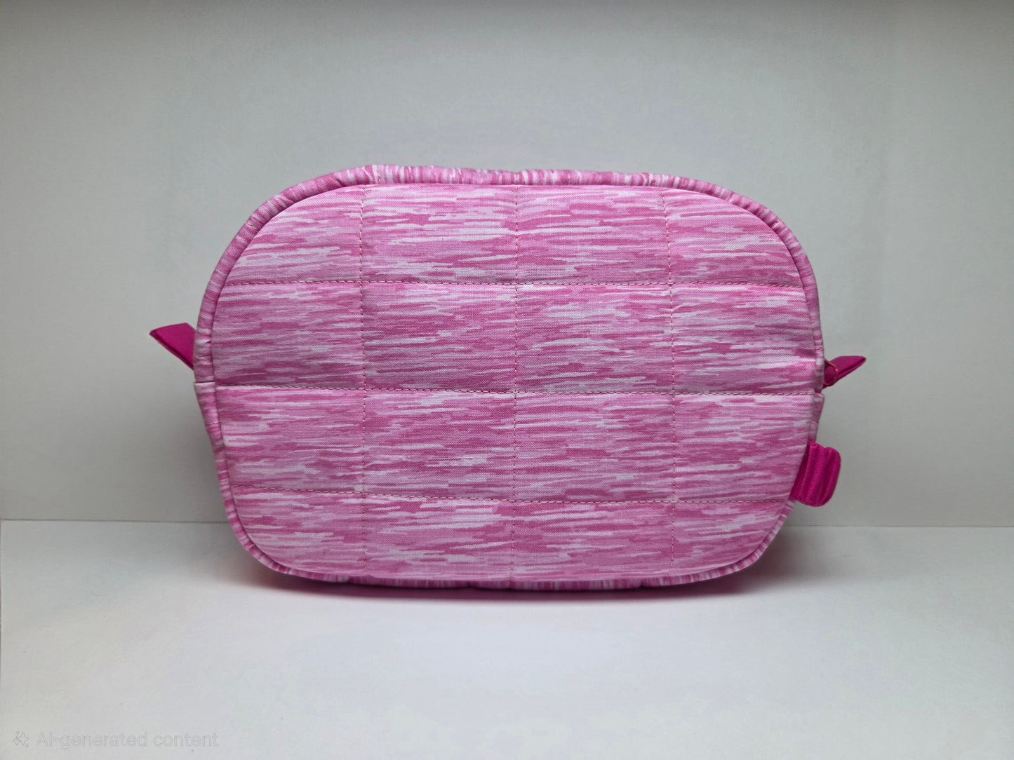 Travel Cosmetic Quilted Zipper Bag  | Pink Print & Hot Pink Accent Medium Bag
