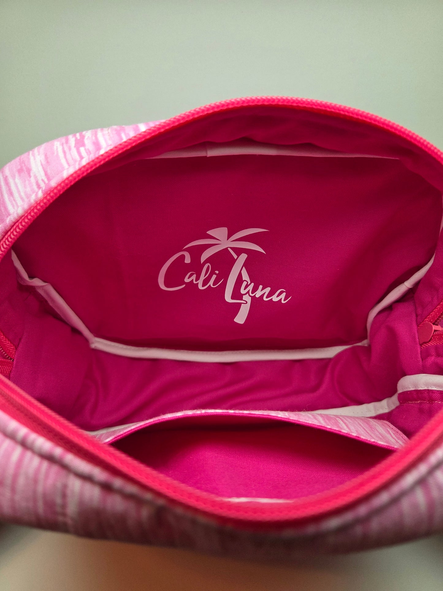 Travel Cosmetic Quilted Zipper Bag  | Pink Print & Hot Pink Accent Medium Bag