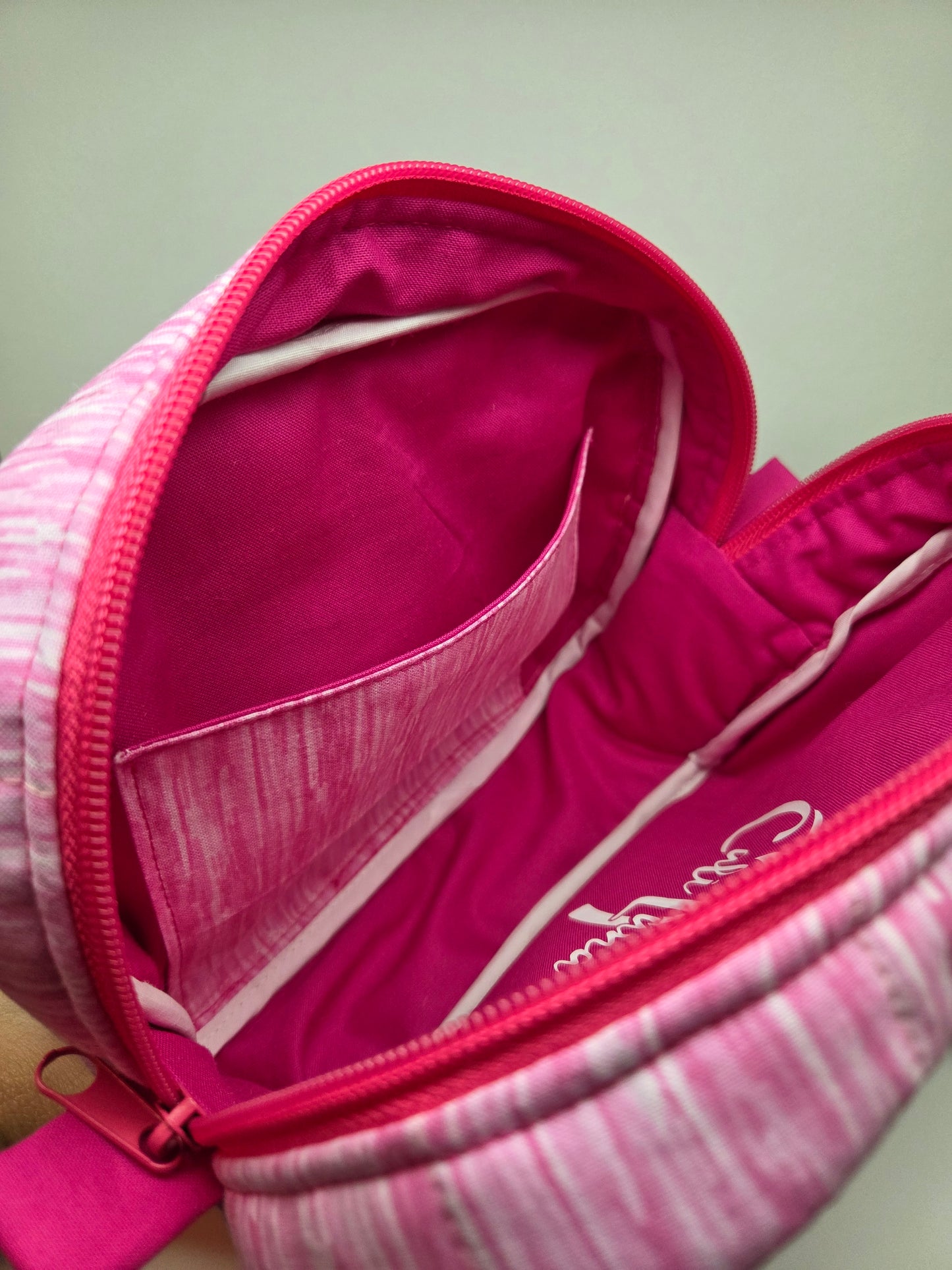 Travel Cosmetic Quilted Zipper Bag  | Pink Print & Hot Pink Accent Medium Bag