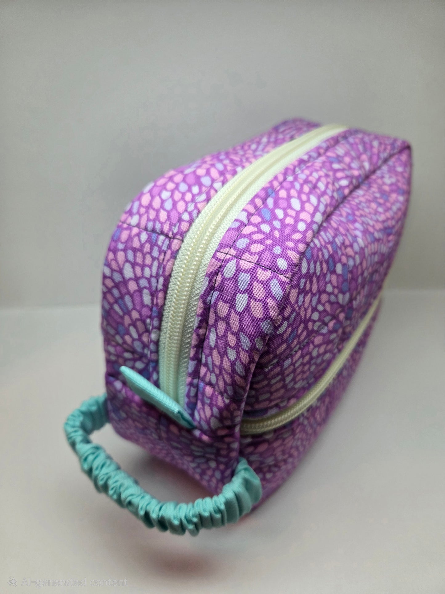 Travel Cosmetic Quilted Zipper Bag  | Purple Mosaic & Blue Accent Medium Bag