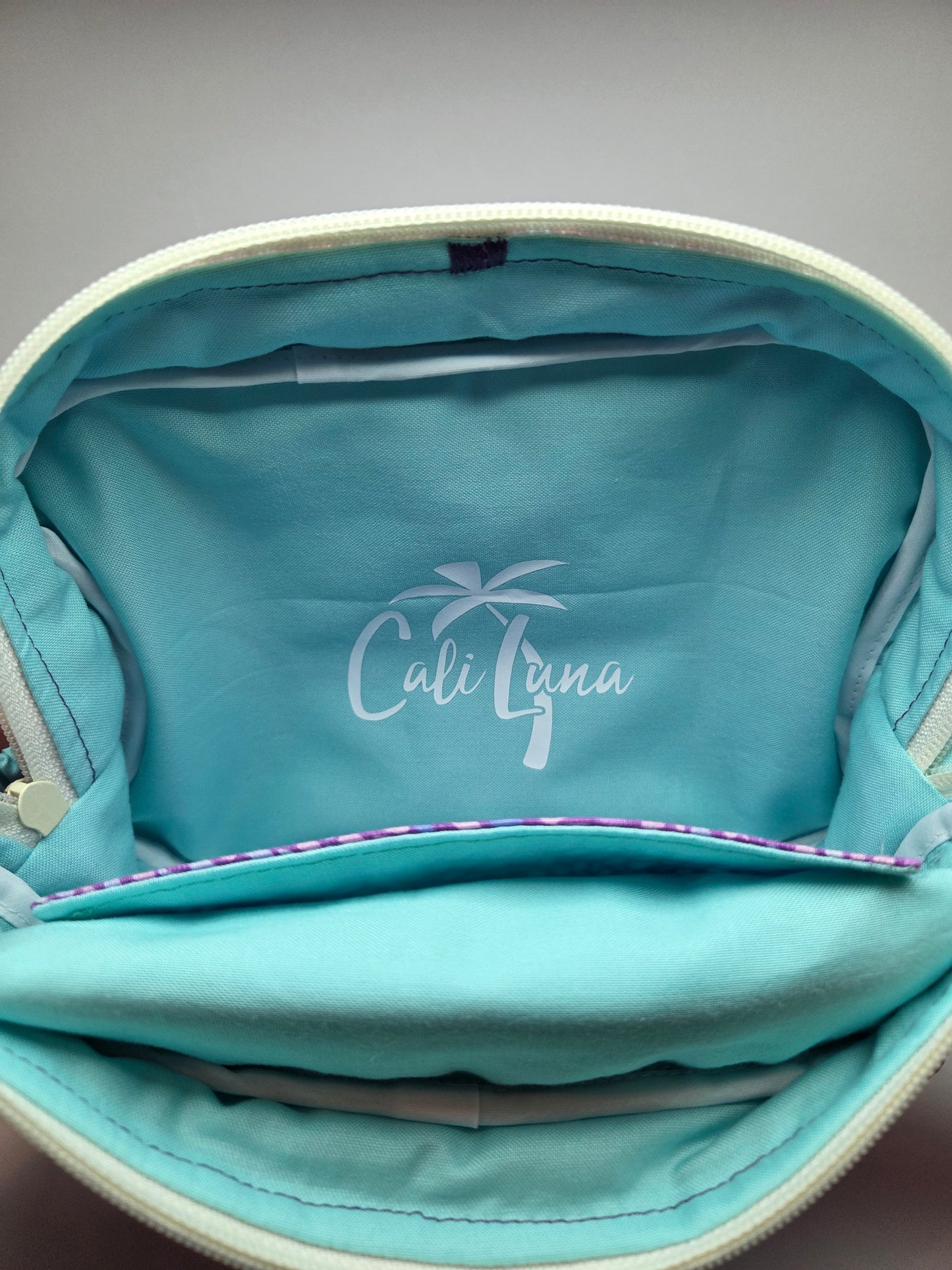 Travel Cosmetic Quilted Zipper Bag  | Purple Mosaic & Blue Accent Medium Bag