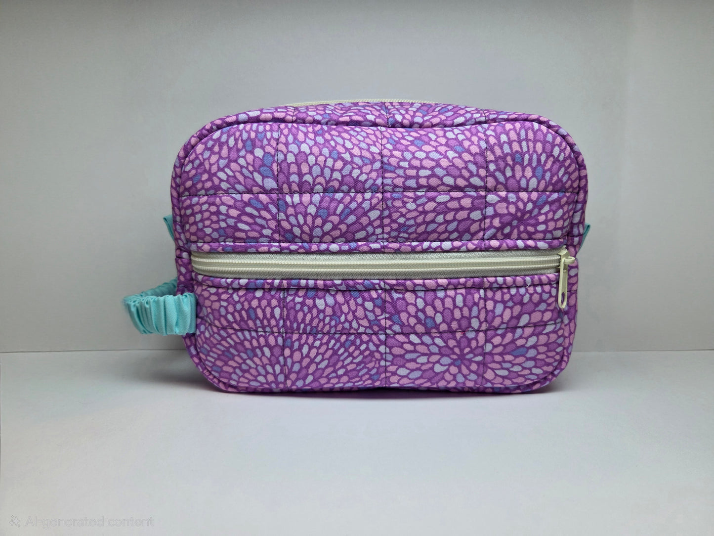 Travel Cosmetic Quilted Zipper Bag  | Purple Mosaic & Blue Accent Medium Bag