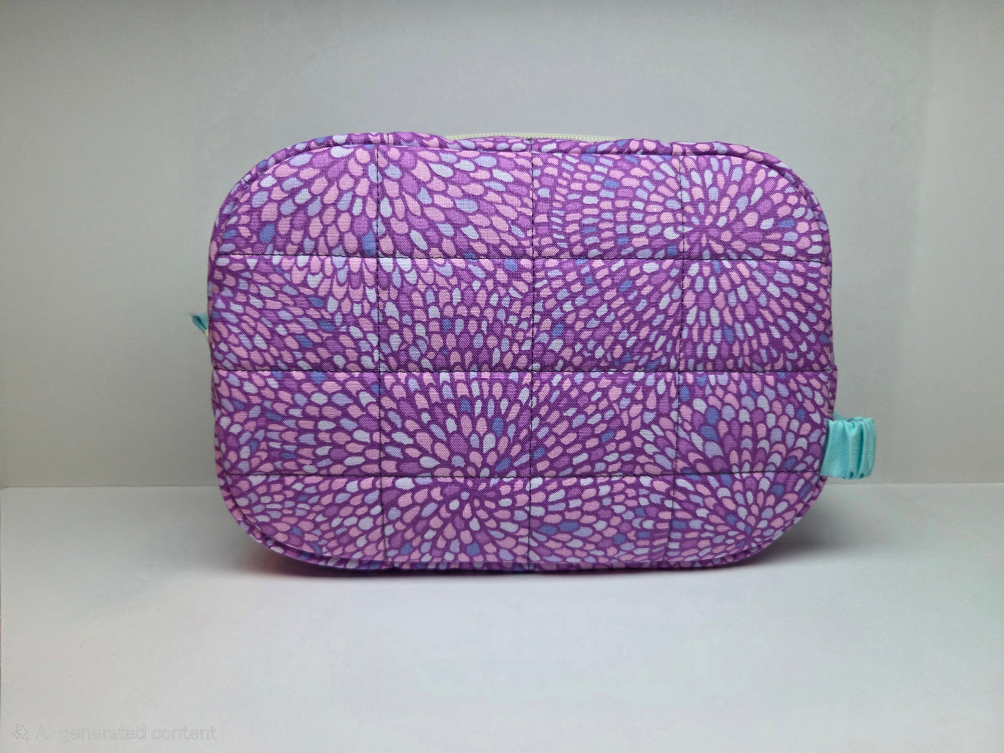 Travel Cosmetic Quilted Zipper Bag  | Purple Mosaic & Blue Accent Medium Bag
