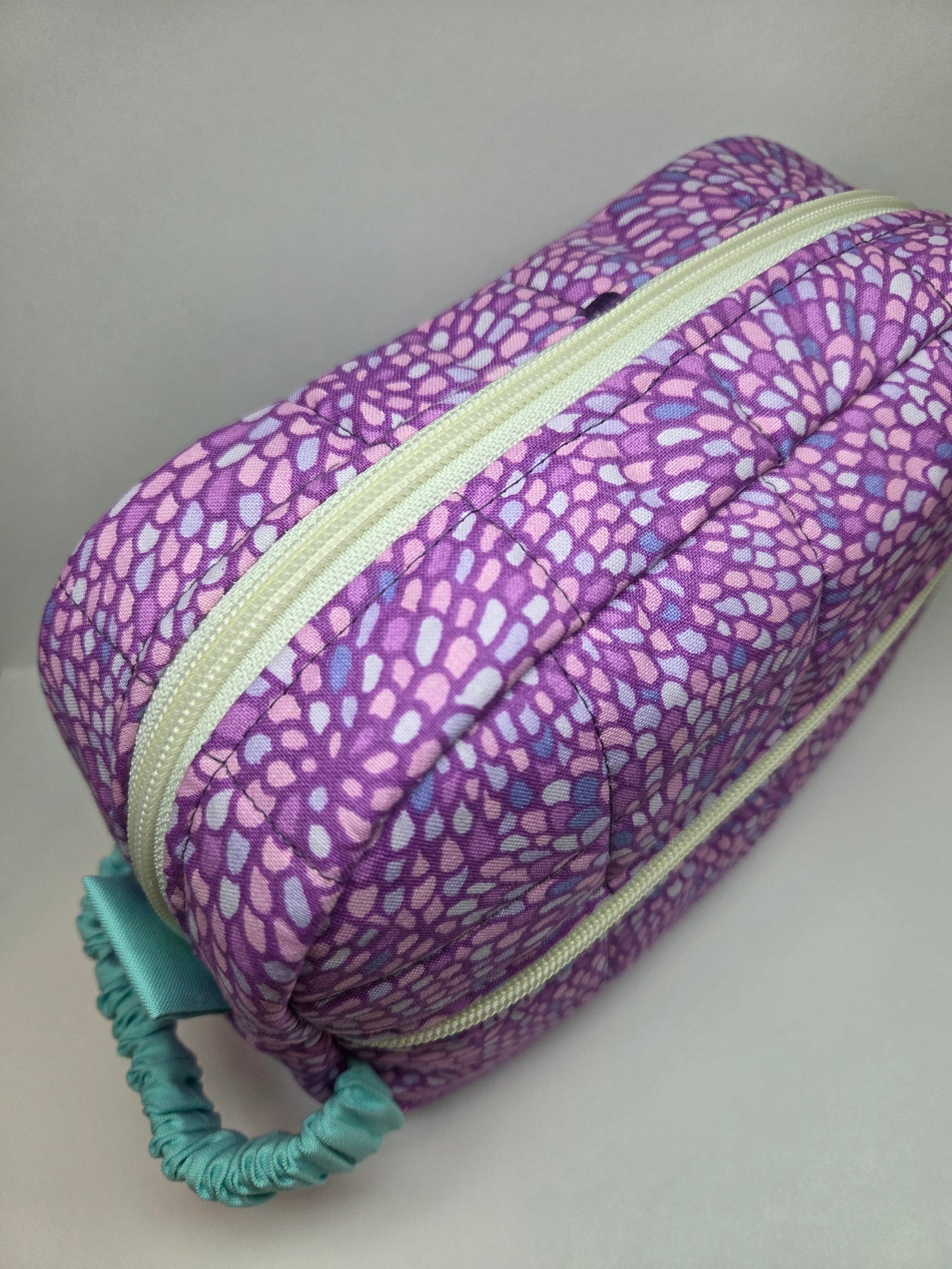 Travel Cosmetic Quilted Zipper Bag  | Purple Mosaic & Blue Accent Medium Bag