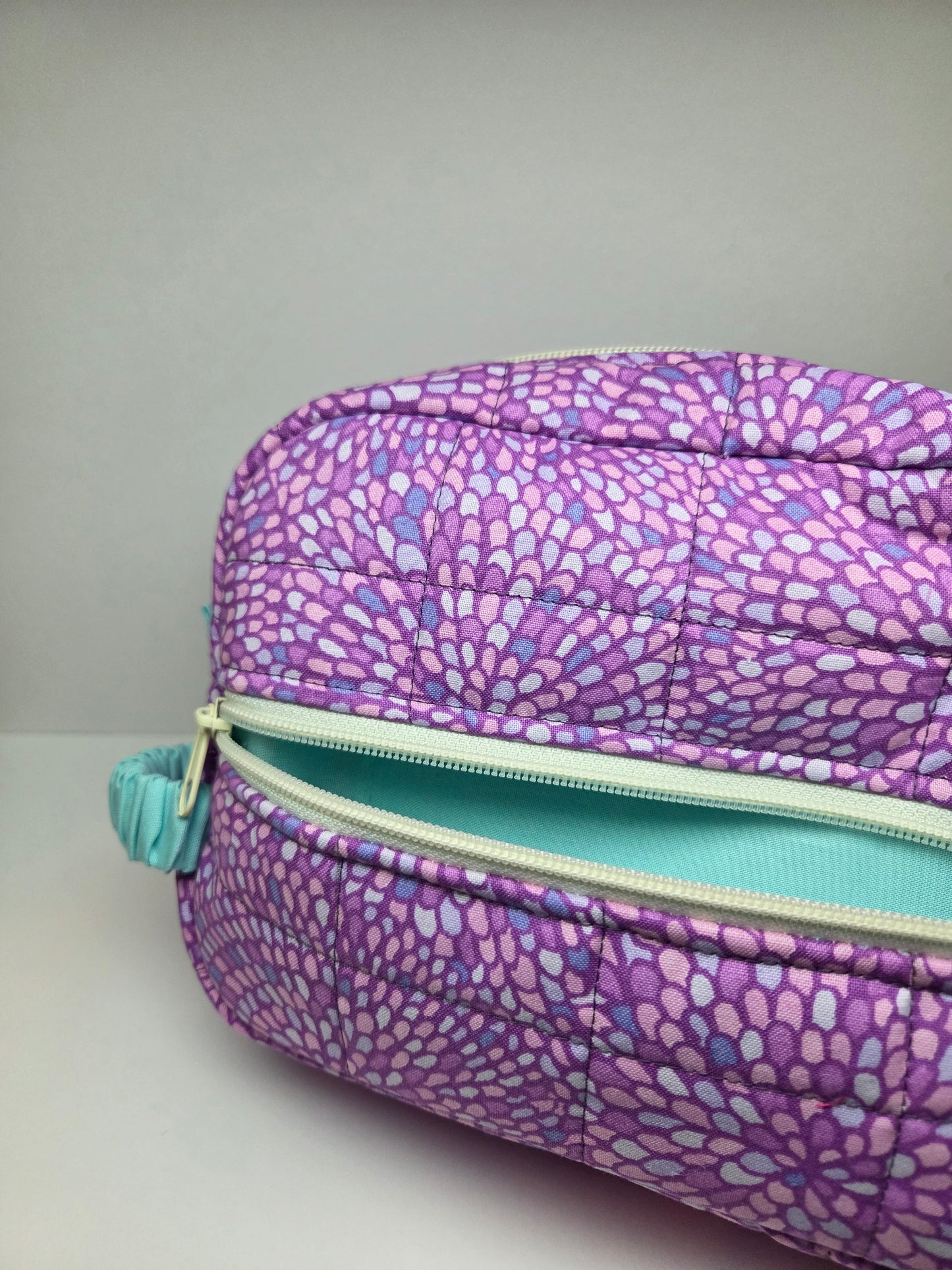 Travel Cosmetic Quilted Zipper Bag  | Purple Mosaic & Blue Accent Medium Bag